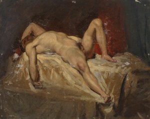 Akt męski leżący, podniesione lewe kolano, 1815-45