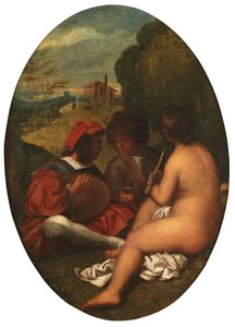 Koncert duszpasterski, wg Tycjana (olej na płótnie ułożony na desce) autorstwa William Etty