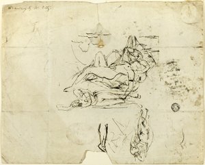 Szkice leżącej nagiej kobiety i zakochanej pary autorstwa William Etty