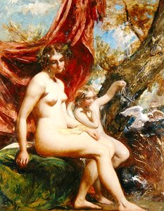 Wenus i Kupidyn z gołębiem (olej na panelu) autorstwa William Etty