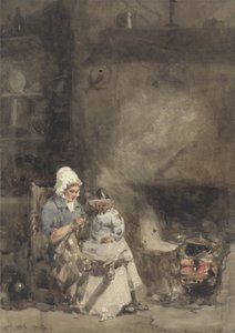 Зуухны дэргэдэх эмэгтэй хүүхэд, 1842 (цаасан дээрх бал чулуун дээр суултуур)поли