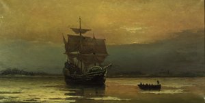 Mayflower po przybyciu do portu Plymouth, 1882. autorstwa William Formby Halsall