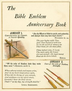 Strona z Księgi Jubileuszowej Godła Biblijnego (kolorowa litografia) autorstwa William Foster