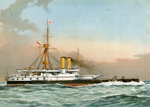 HMS Victoria, pancernik pierwszej klasy Royal Navy, c1890-c1893. autorstwa William Frederick Mitchell