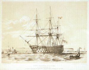 HMS "Victory", koniec XVIII lub początek XIX wieku (kolorowa litografia) autorstwa William Frederick Mitchell