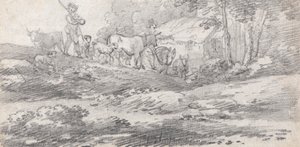 Krajobraz z postaciami i bydłem autorstwa William Frederick Wells