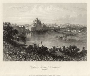 Widok ogólny przez rzekę Gomati, Chuttur Munzil, Lucknow. autorstwa William French