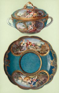 Ecuelle i Stand, Sevres, turkusowo-niebieski, z panelami według Bouchera (kolor lito) autorstwa William Gibb