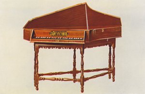 Instrumenty muzyczne: Spinet (kolorowa litografia)