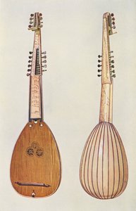 Instrumenty muzyczne: Teorba (kolorowa litografia) autorstwa William Gibb