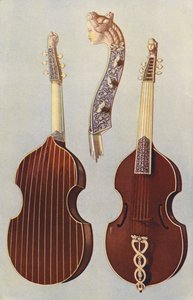 Instrumenty muzyczne: Viola da gamba (kolorowa litografia)