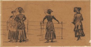 Studia kobiet na balustradzie parkowej autorstwa William Glackens