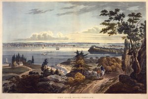 Nowy Jork z Weehawk [Weehawken], grawerowane przez Johna Hilla, bez daty (akwatinta)