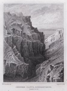 Cheddar Cliffs, Somersetshire, patrząc na południe (rycina) autorstwa William H. Bartlett
