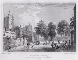College Green, z kościołem św. Augustyna i katedrą, Bristol (grafika) autorstwa William H. Bartlett