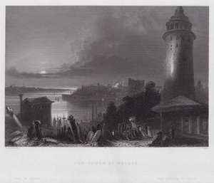 Wieża Galata (rycina) autorstwa William H. Bartlett