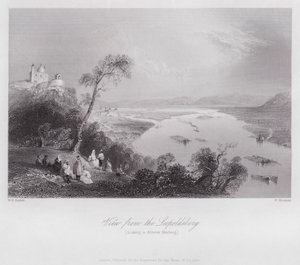 Vaizdas nuo Leopoldsbergo, žiūrint į Kloster Neuburg (graviravimas)poli autorstwa William H. Bartlett