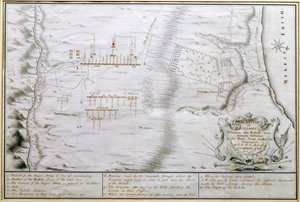 Plan bitwy pod Culloden, 16 kwietnia 1746 r. (pióro i tusz na papierze) autorstwa William Hall