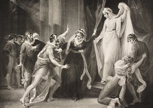 Kaplica w domu Pauliny, akt V, scena III, z „Opowieści zimowej”, z The Boydell Shakespeare Gallery, wydana pod koniec XIX wieku autorstwa William Hamilton