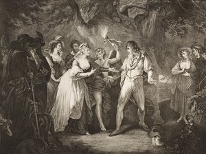 Las, akt V, scena IV, z „Jak ci się podoba”, z The Boydell Shakespeare Gallery, wydana pod koniec XIX wieku autorstwa William Hamilton