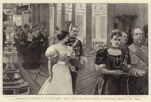 Przyjęcie przez sułtana w kiosku Yildiz, wielkiego mistrza ceremonii Munira Paszy, przyjmującego Gości autorstwa William Hatherell