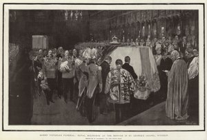 Pogrzeb królowej Wiktorii, królewscy żałobnicy na nabożeństwie w kaplicy św. Jerzego w Windsor autorstwa William Hatherell