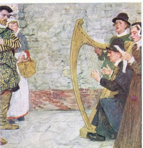 Shakespeare słucha śpiewaków ballad w pobliżu Somerset House, z My Magazine, pub.1922 autorstwa William Hatherell