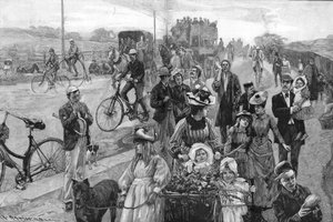 Scena uliczna z wieloma rowerami autorstwa William Hatherell