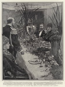 Uroczysta kolacja królewska na pokładzie królewskiego jachtu Victoria and Albert autorstwa William Hatherell
