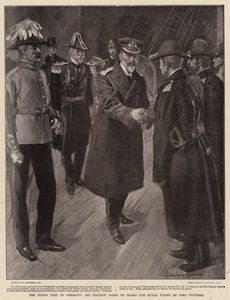Wizyta Króla w Niemczech, Jego Wysokość na pokładzie Jachtu Królewskiego w Port Victoria autorstwa William Hatherell