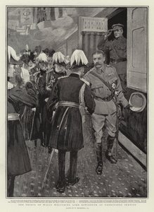 Książę Walii wita Lorda Kitchenera na stacji Paddington autorstwa William Hatherell
