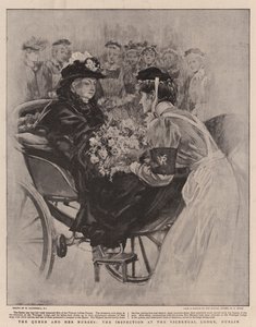 Królowa i jej pielęgniarki, inspekcja w Viceregal Lodge, Dublin autorstwa William Hatherell