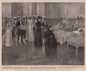 Królowa i ranni, Jej Wysokość odwiedza oddział w szpitalu Netley autorstwa William Hatherell