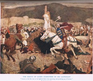 Ocalenie królowej Guenevere, Sir Lancelot, ilustracja z „Króla Artura”