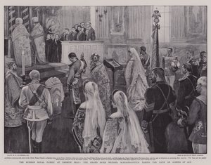 Rosyjska rodzina królewska w Zarskoe Selo, wielki książę Michał Aleksandrowicz złożył przysięgę po osiągnięciu pełnoletności
