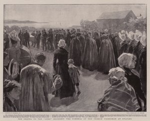 Kontynuacja incydentu Leda, pogrzeb francuskiego rybaka w Etaples autorstwa William Hatherell