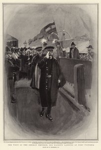 Wizyta cesarza niemieckiego, lądowanie Jego Królewskiej Mości w Port Victoria autorstwa William Hatherell