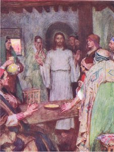 Potem przyszedł Jezus i stanął pośrodku, z The Bible Story opublikowanej przez Hodder & Stoughton, c.1930 autorstwa William Hatherell