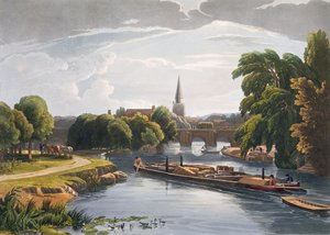 Abingdon Bridge and Church, rytowane przez Roberta Havella Młodszego (1793-1878) wydane 1818 (akwatinta)