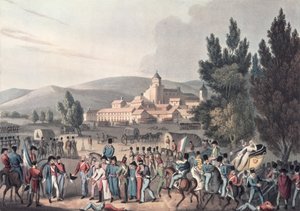 Bitwa pod Vittorią, 1813, Sprowadzenie więźniów, sztych. I. Clarke, akwatinta M. DuBourga (akwatinta) autorstwa William Heath