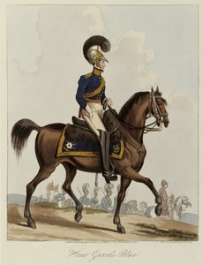 Horse Guards Blue, Jednolite studium Królewskiego Pułku Gwardii Konnej, 1820 (kolorowa akwatinta) autorstwa William Heath
