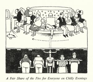 Sprawiedliwy udział w ogniu dla wszystkich w chłodne wieczory (lito) autorstwa William Heath Robinson