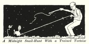 Polowanie na ślimaki o północy z tresowanym żółwiem (litos) autorstwa William Heath Robinson