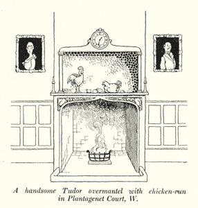 Przystojny płaszcz z Tudorów z wybiegiem dla kurczaków w Plantagenet Court, W (lito) autorstwa William Heath Robinson