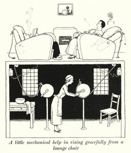 Mała mechaniczna pomoc w podnoszeniu się z wdziękiem z leżaka (lito) autorstwa William Heath Robinson