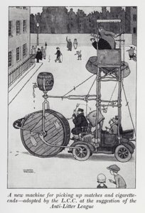 Nowa maszyna do zbierania zapałek i niedopałków przyjęta przez LCC z sugestii Ligi Antyśmieciowej (lit) autorstwa William Heath Robinson