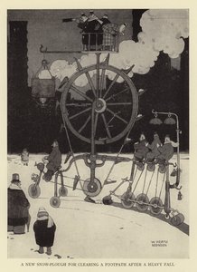 Nowy pług śnieżny do odśnieżania chodnika po silnym upadku autorstwa William Heath Robinson
