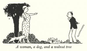 Kobieta, pies i drzewo orzechowe (lito) autorstwa William Heath Robinson