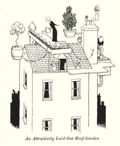 Atrakcyjnie rozplanowany ogród na dachu (lito) autorstwa William Heath Robinson