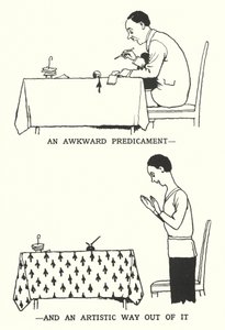 Niezręczna sytuacja i artystyczne wyjście z niej (litografia) autorstwa William Heath Robinson
